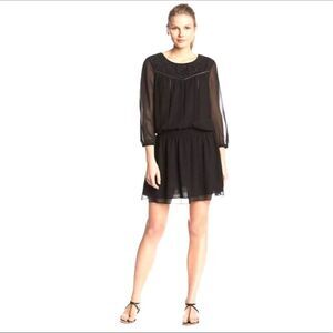 Sam Edelman Black Chiffon Mini Dress Size Small Smocked Embroidery Lined